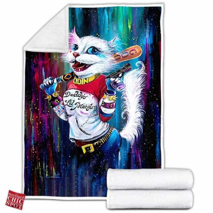 Harley Quinn Cat Fleece Blanket