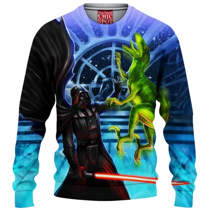 Darth Vader Vs Velociraptor Knitted Sweater