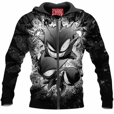 Anime Zip-Hoodie, Gastly Zip-Hoodie, Pokemon Zip-Hoodie