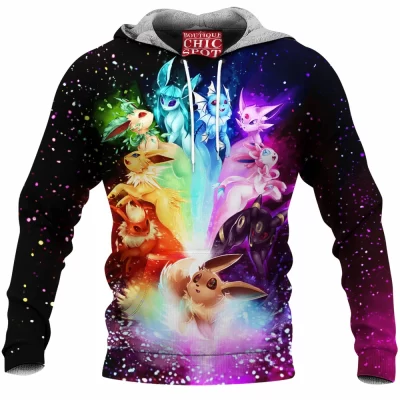 Anime Fleece-Hoodie, Eevee Fleece-Hoodie, Eevee Evolution Fleece-Hoodie, Pokemon Fleece-Hoodie