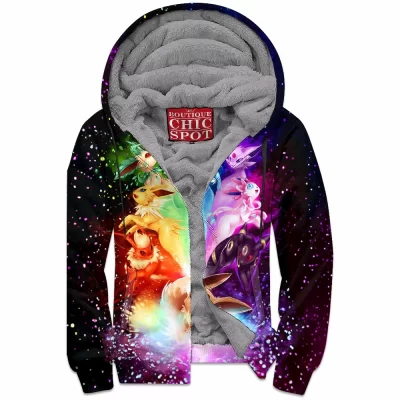 Anime Zip-Fleece-Hoodie, Eevee Zip-Fleece-Hoodie, Eevee Evolution Zip-Fleece-Hoodie, Pokemon Zip-Fleece-Hoodie