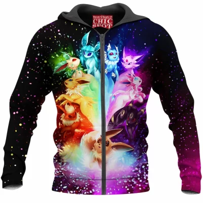Anime Zip-Hoodie, Eevee Zip-Hoodie, Eevee Evolution Zip-Hoodie, Pokemon Zip-Hoodie