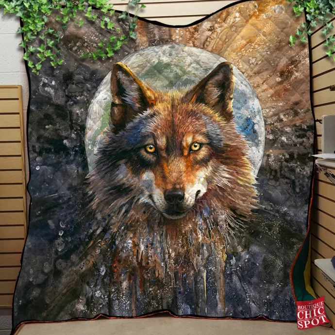 Fullmoon Wolf Quilt Blanket