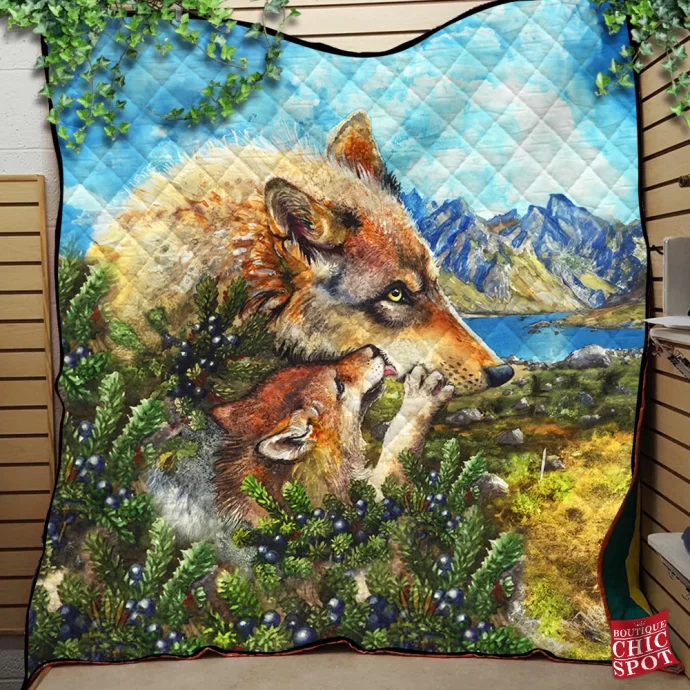 Wolf Cub Kiss Quilt Blanket