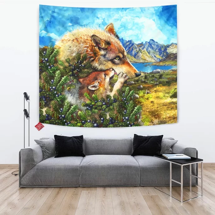 Wolf Cub Kiss Tapestry