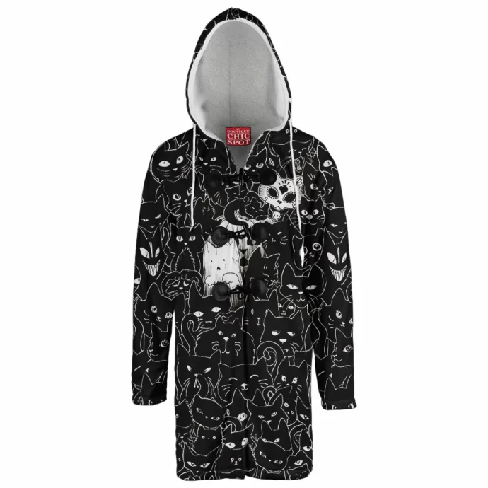 Ink Cats Hooded Cloak Coat