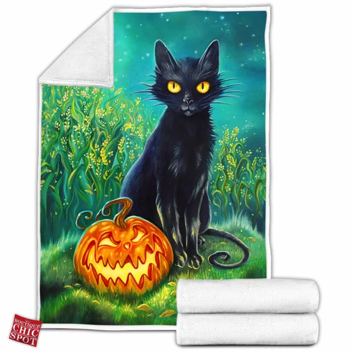 Black Cat Fleece Blanket