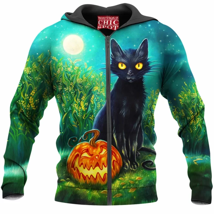 Black Cat Zip Hoodie