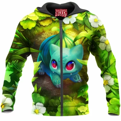 Anime Zip-Hoodie, Bulbasaur Zip-Hoodie, Pokemon Zip-Hoodie