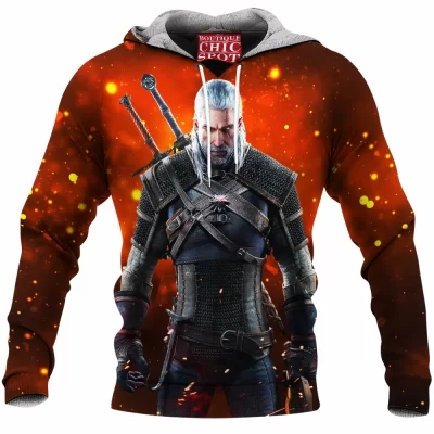 Game Fleece-Hoodie, Geralt of Rivia Fleece-Hoodie, The Witcher Fleece-Hoodie, Fantasy Fleece-Hoodie