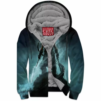 Game Zip-Fleece-Hoodie, Skyrim Zip-Fleece-Hoodie, Dragon Zip-Fleece-Hoodie, Fantasy Zip-Fleece-Hoodie