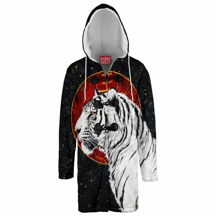 White Tiger Hooded Cloak Coat