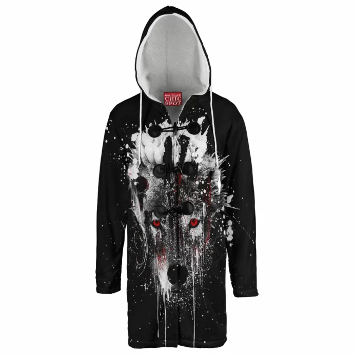 Watercolor Wolf Hooded Cloak Coat