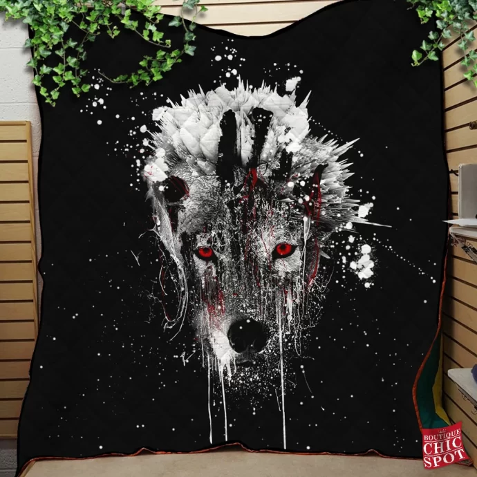 Watercolor Wolf Quilt Blanket