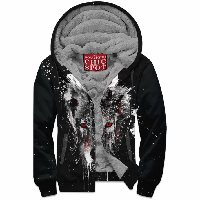 Watercolor Wolf Zip Fleece Hoodie