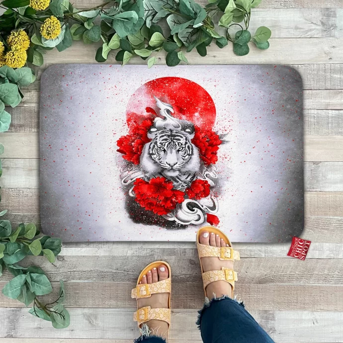 White Tiger Red Sun Doormat