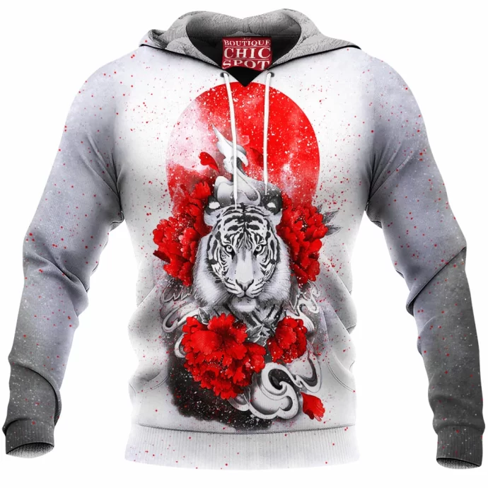 White Tiger Red Sun Fleece Hoodie