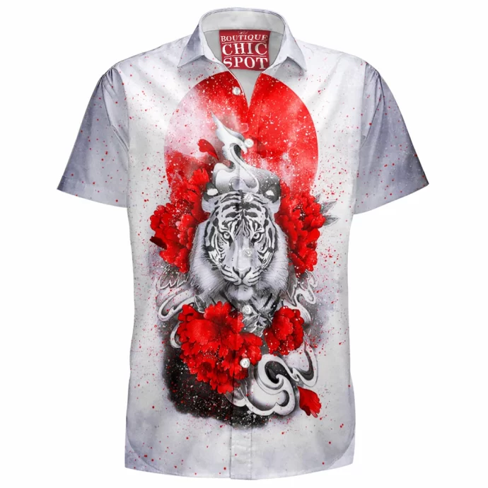 White Tiger Red Sun Hawaiian Shirt