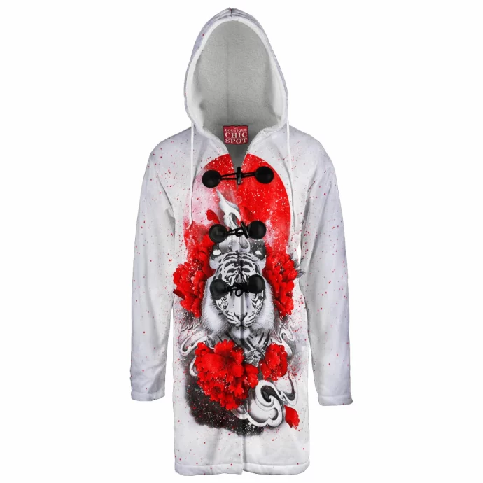 White Tiger Red Sun Hooded Cloak Coat