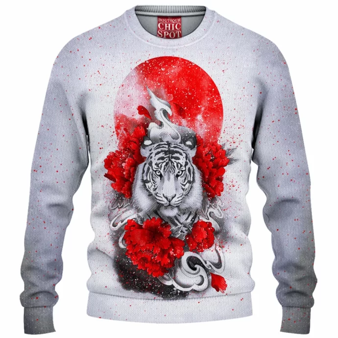 White Tiger Red Sun Knitted Sweater