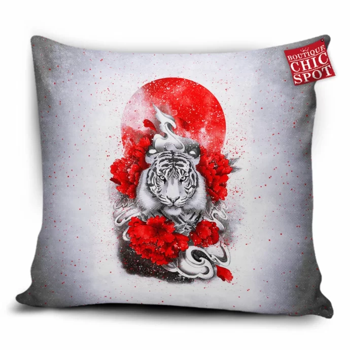 White Tiger Red Sun Pillow Cover