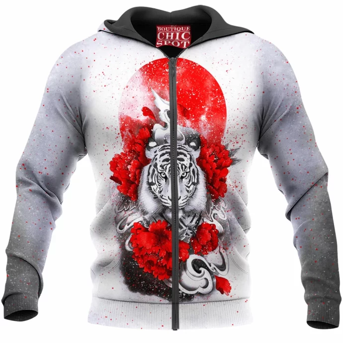 White Tiger Red Sun Zip Hoodie