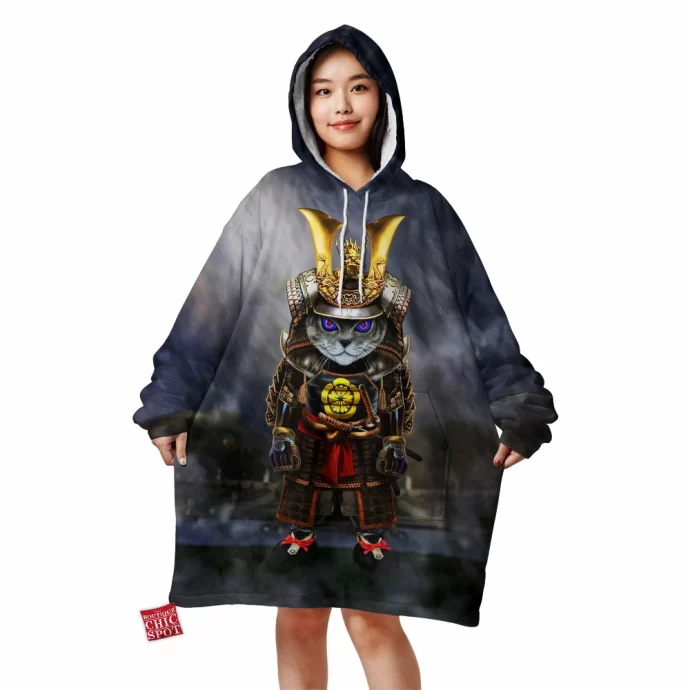 Samurai Evil Cat Blanket Hoodie