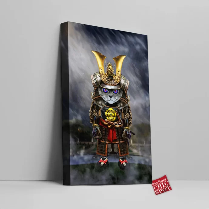 Samurai Evil Cat Canvas Wall Art