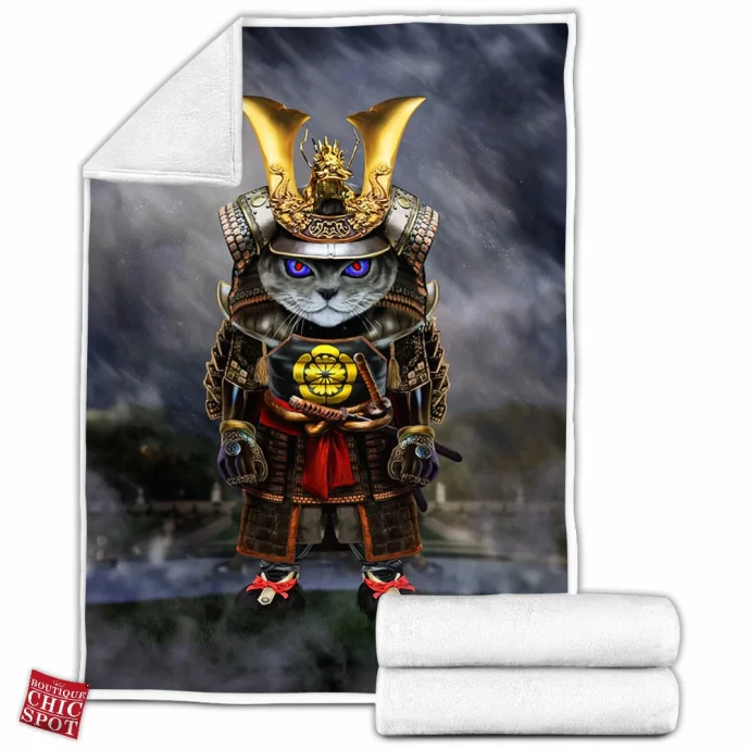 Samurai Evil Cat Fleece Blanket