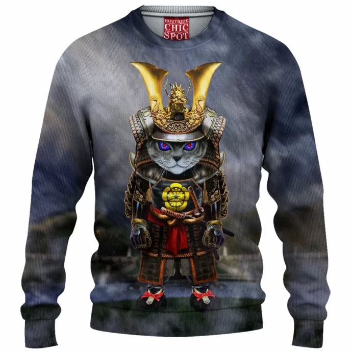 Samurai Evil Cat Knitted Sweater