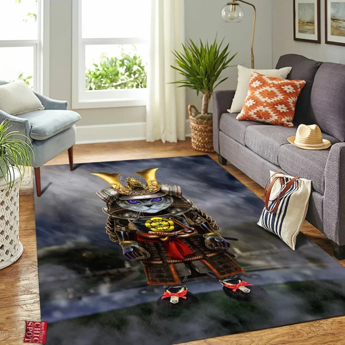 Samurai Evil Cat Rectangle Rug