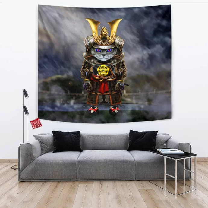 Samurai Evil Cat Tapestry