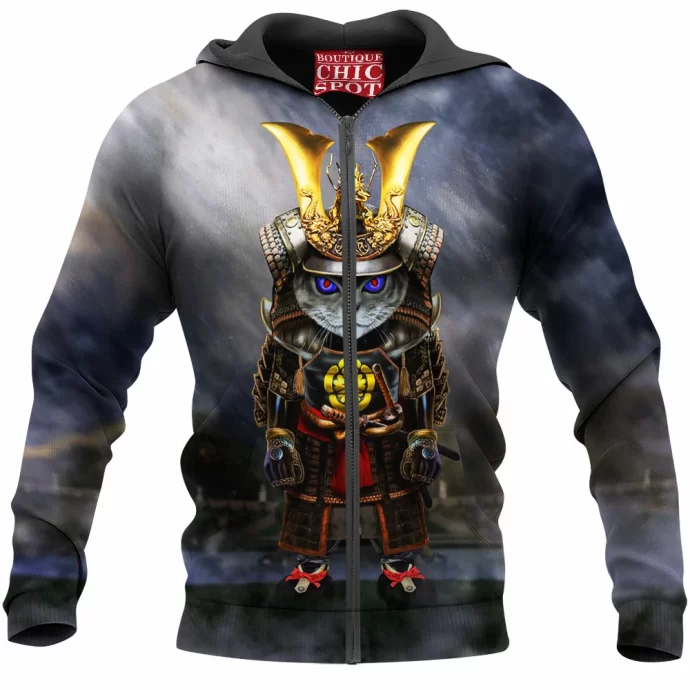 Samurai Evil Cat Zip Hoodie