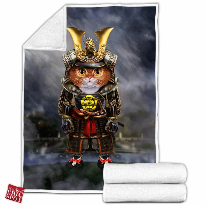 Samurai Cat Fleece Blanket