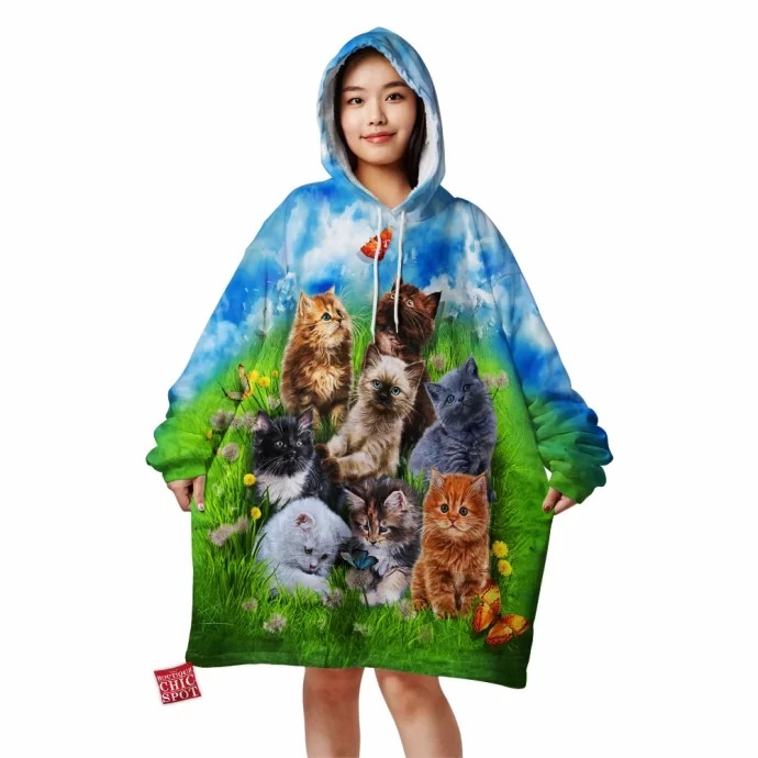 Kitten Playing in Garden Blanket Hoodie