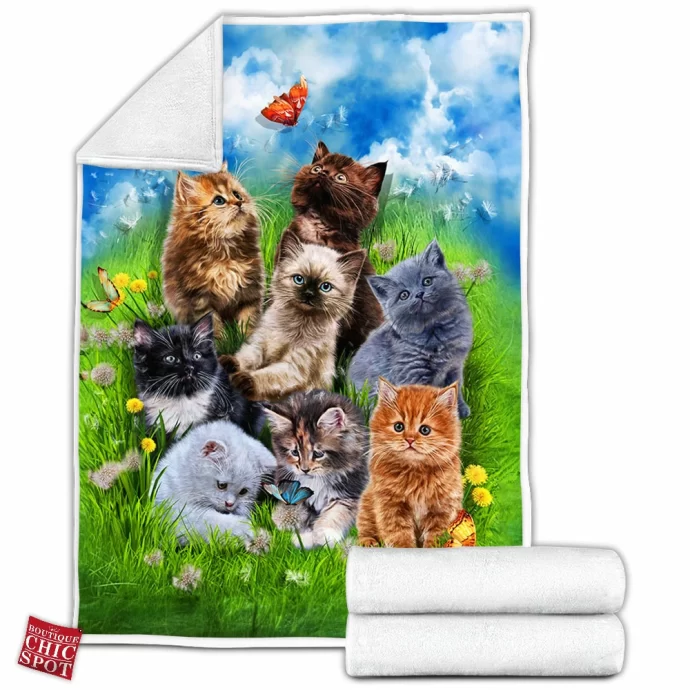 Kitten Playing in Garden Fleece Blanket