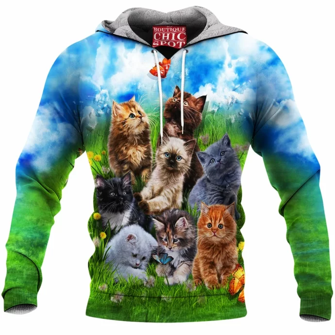 Kitten Playing in Garden Fleece Hoodie