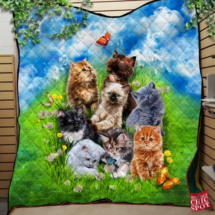 Kitten Playing in Garden Quilt Blanket