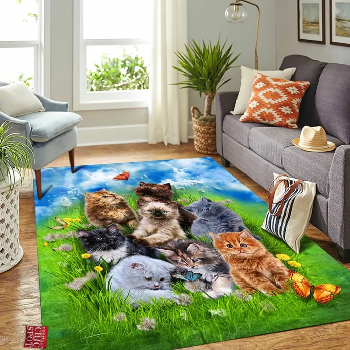 Kitten Playing in Garden Rectangle Rug