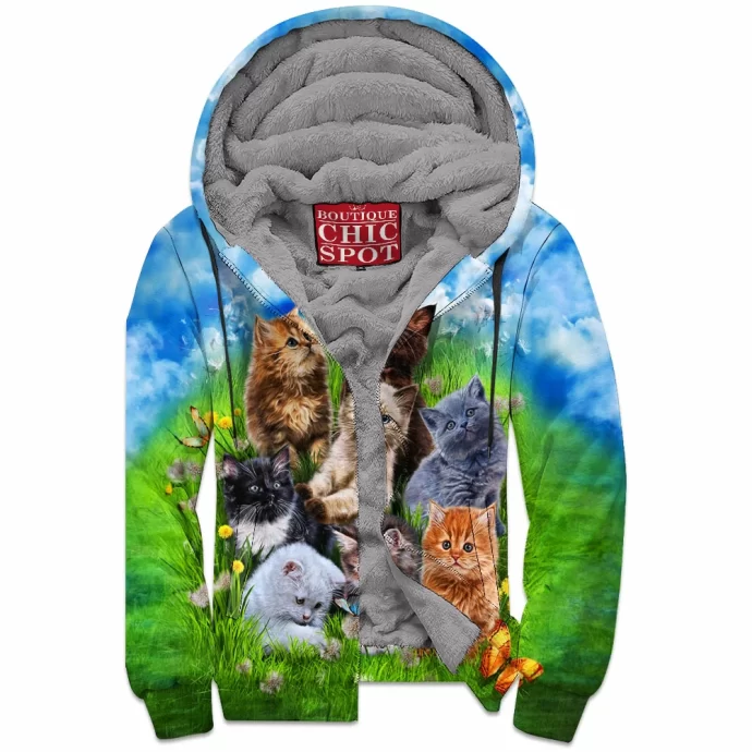 Kitten Playing in Garden Zip Fleece Hoodie