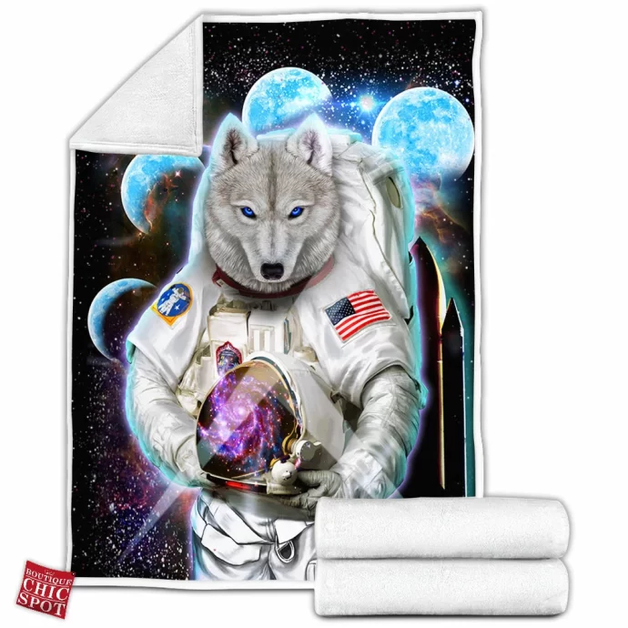 Astronaut Polar Wolf Space Fleece Blanket