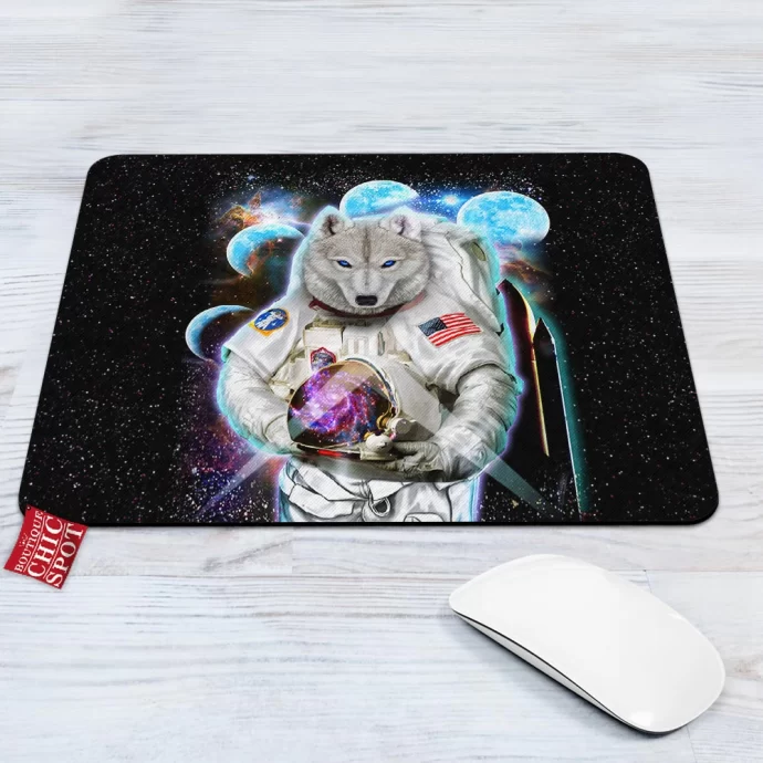 Astronaut Polar Wolf Space Mouse Pad