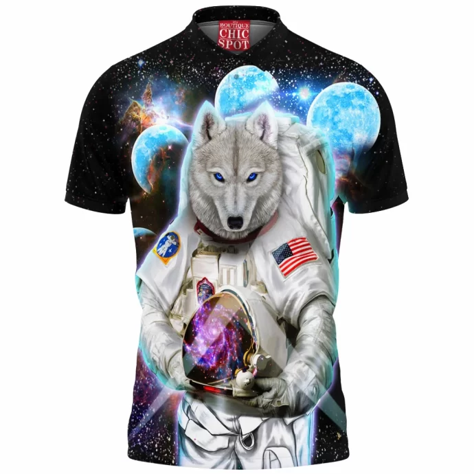 Astronaut Polar Wolf Space Polo Shirt