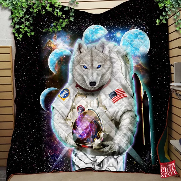 Astronaut Polar Wolf Space Quilt Blanket