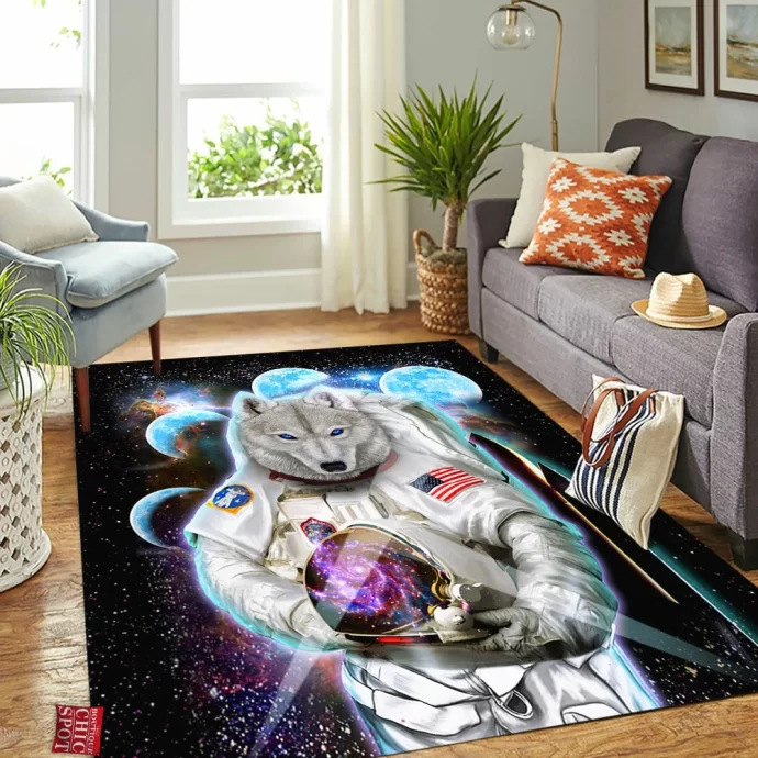 Astronaut Polar Wolf Space Rectangle Rug