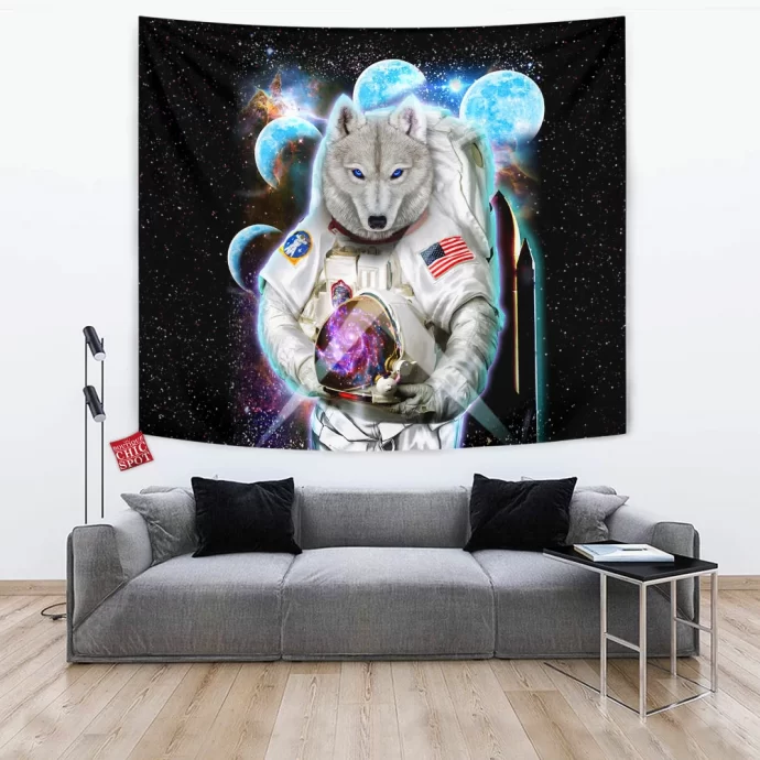 Astronaut Polar Wolf Space Tapestry