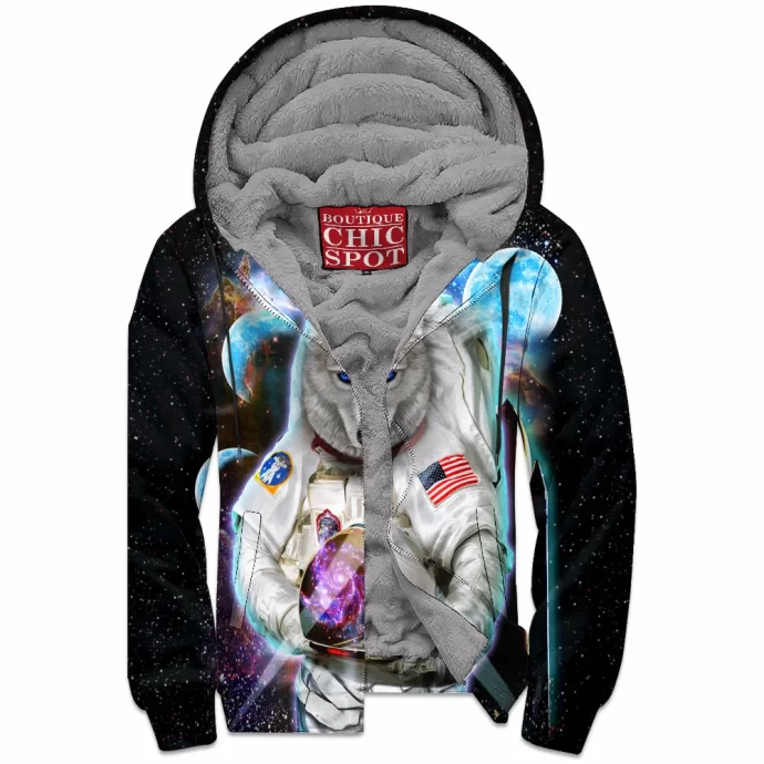 Astronaut Polar Wolf Space Zip Fleece Hoodie