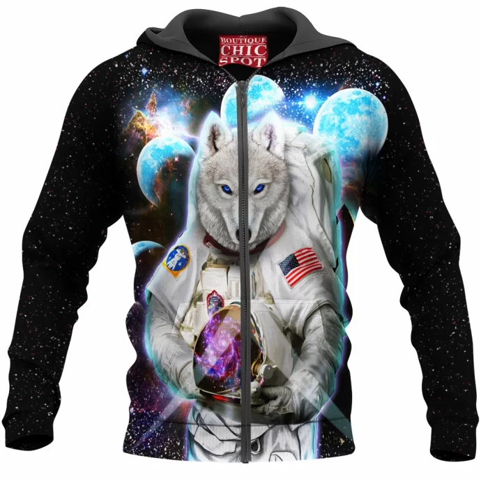 Astronaut Polar Wolf Space Zip Hoodie