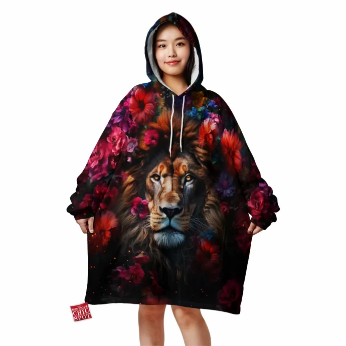 Lion Flowers Blanket Hoodie