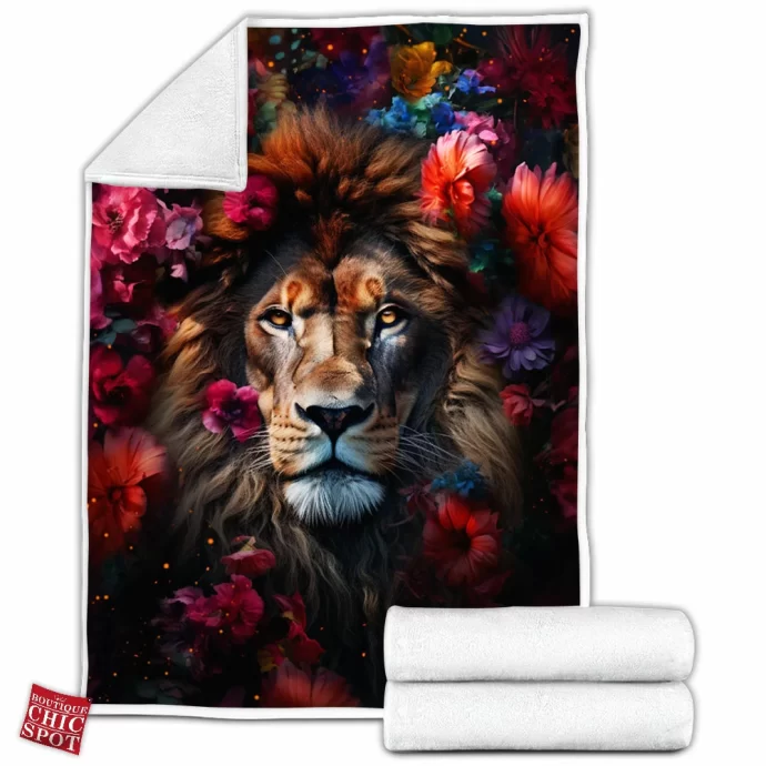 Lion Flowers Fleece Blanket